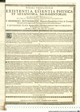 Theses Theologicae De Existentia, Essentia Physica Et Metaphysica Sacramentorum