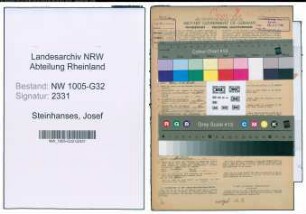 Entnazifizierung Josef Steinhanses , geb. 30.06.1904 (Stadtinspektor)