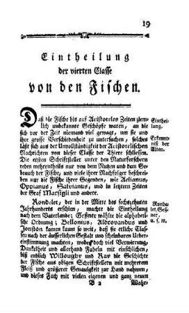 Eintheilung der vierten Classe, von den Fischen