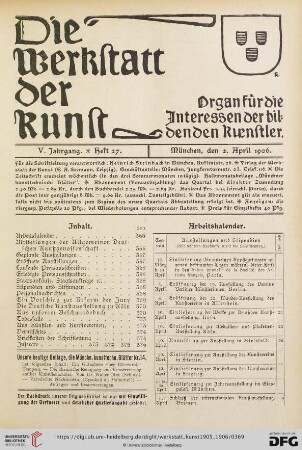 Inhalt / Arbeitskalender / Mitteilungen der Allgemeinen Deutschen Kunstgenossenschaft / Geplante Ausstellungen / Eröffnete Ausstellungen / Laufende Preisausschreiben / Erledigte Preisausschreiben / Staatsankäufe, Staatsaufträge etc. / Stipendien und Stiftungen / Personal-Nachrichten