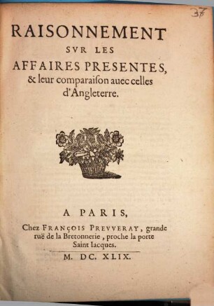 Raisonnement sur les affaires présentes, & leur comparaison avec celles d'Angleterre