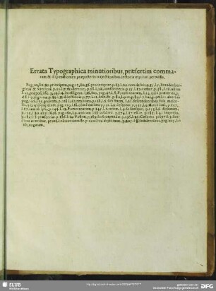 Errata Typographica minutioribus, praesertim commatum & dispunctionum praeposteris trajectionibus, lectoris aequitati permissis