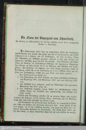 Die Flora der Umgegend von Schweidnitz : Ein Beitrag zur Pflanzenkunde der Provinz Schlesien