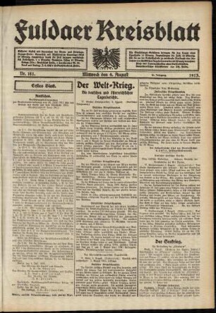 Erste Ausgabe vom Mittwoch, den 04. August 1915.