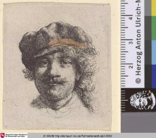 [Selbstbildnis mit Schnurr- und Knebelbart; Selbstbildnis mit Barett; Self-Portrait Wearing a Soft Cap; Portrait de Rembrandt aux trois moustaches]
