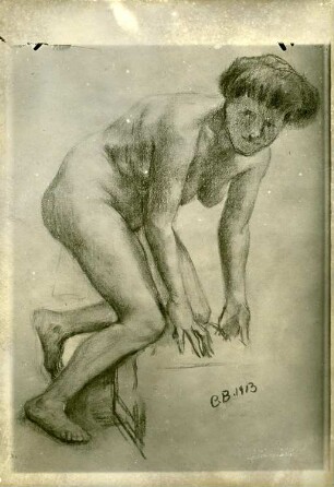 Weiblicher Akt : Weiblicher Akt. Zeichnung (bezeichnet 1913; C. Brose)