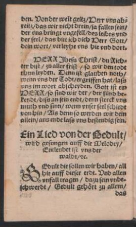 Ein Lied von der Gedult/ || wird gesungen auff die Melodey/ || Entleubet ist vns der || walde/ [et]c. ||