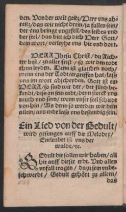 Ein Lied von der Gedult/ || wird gesungen auff die Melodey/ || Entleubet ist vns der || walde/ [et]c. ||
