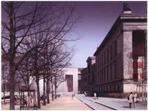 Neues Museum auf der Museumsinsel, Berlin Wiederaufbau und Ergänzung: Ansicht der Fassade mit neuer Eingangshalle