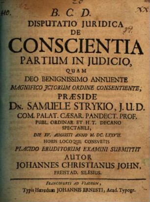 Disp. iur. de conscientia partium in iudicio