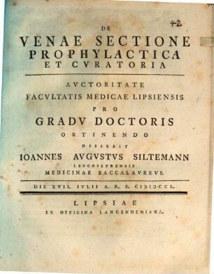 De Venae Sectione Prophylactica Et Cvratoria