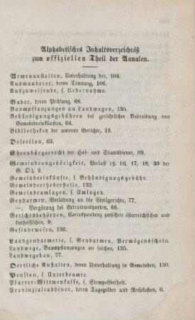Alphabetisches Inhaltsverzeichniß zum offiziellen Theil der Annalen