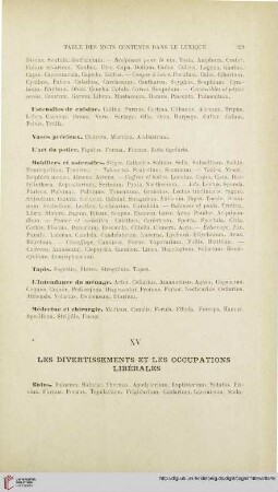 XV. Les divertissements et les occupations libérales