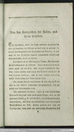 Von den Kennzeichen der Fieber, und deren Ursachen