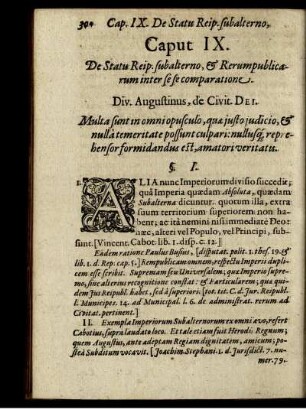 Caput IX. De Statu Reip. subaltero, & Rerum publicarum inter se comparatione