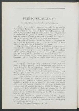 Pleito secular - la demanda colombiano-ecuatoriana