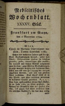 XXXXV. Stück. Frankfurt am Mayn, den 6 November 1784. - XXXXVIII. Stück. Frankfurt am Mayn, den 27 November 1784.