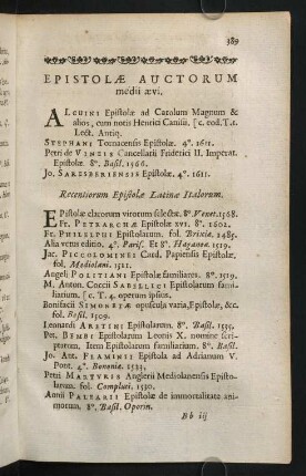 389-405, Recentiorum Epistolae Latinae Italorum. - Prose Castillane.