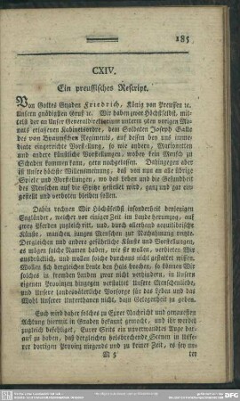 CXIV. Ein preussisches Rescript