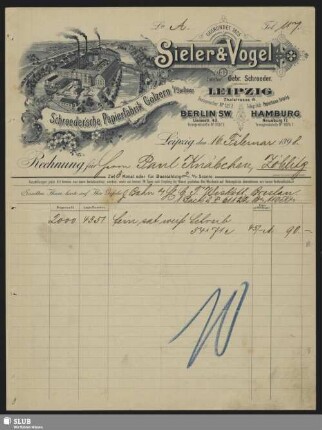 Sieler & Vogel, Inhaber: Gebr. Schroeder, Leipzig, Berlin, Hamburg : Rechnung