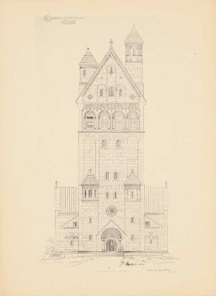 Romanische Kirche: Vorderansicht (aus: Drucke von Seminararbeiten der Königlich Technischen Hochschule Berlin, Bd. III)