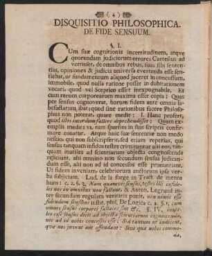 Disquisitio Philosophica. De Fide Sensuum