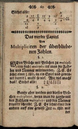 Das vierdte Capitel Vom Multipliciren der überbliebenen Zahlen.