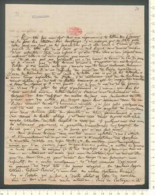 Brief von Hippolyte de Chamisso an Adelbert von Chamisso