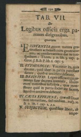 Tab. VII. De Legibus officia erga parentes dirigentibus.