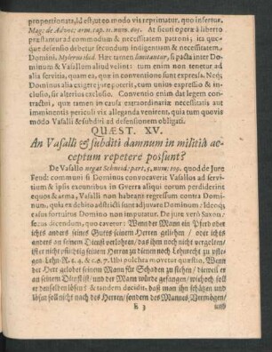 Quaest. XV. An Vasalli & subditi damnum in militia acceptum repetere possunt?