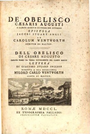 De obelisco caesaris Augusti ... epistola