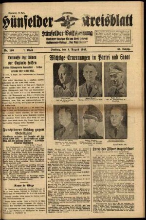 Erste Ausgabe vom Freitag, den 09. August 1940.