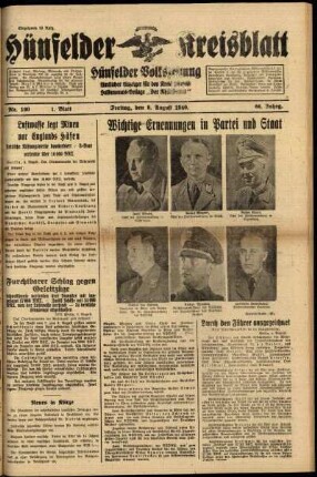 Erste Ausgabe vom Freitag, den 09. August 1940.