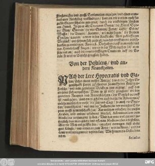Von der Pestilentz/ und andern Kranckheiten.