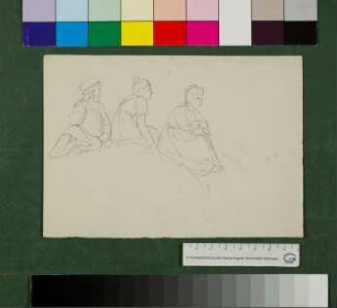 Skizze zu einem Jungen und zwei Mädchen sitzend in die Ferne schauend