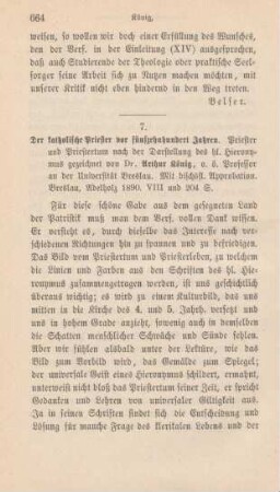 664-666 [Rezension] König, Arthur, Der katholische Priester vor fünfzehnhundert Jahren
