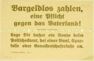 Werbung für Einrichten eines Bankkontos statt Bargeldzahlung