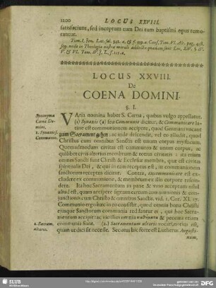 Locus XXVIII. De Coena Domini