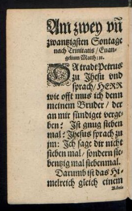 Am zwey und zwantzigsten Sontage nach Trinitatis/ Evangelium Matth: 18.