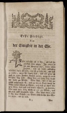 Erste Predigt. Von der Einigkeit in der Ehe.
