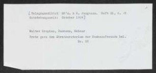 Brief von Gerhart Hauptmann an Walter Gropius