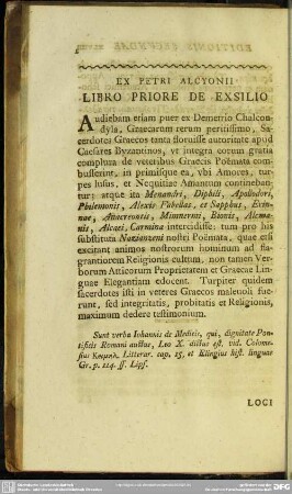 Ex Petri Alcyonii Libro Priore De Exsilio
