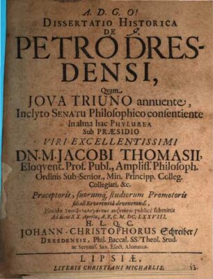 Dissertatio Historica De Petro Dresdensi