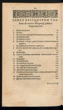 Index Reliquarum Thesium Reliquarum Thesium ab autore Marpurgi disputatarum.