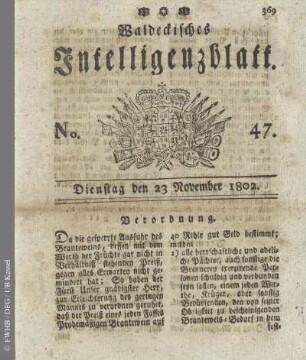 No. 47, Dienstag den 23 November 1802