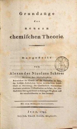 Grundzüge der neuern chemischen Theorie