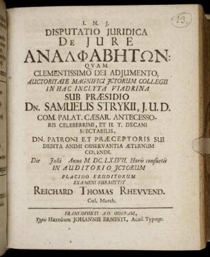 Disputatio Iuridica De Iure Analphabētōn