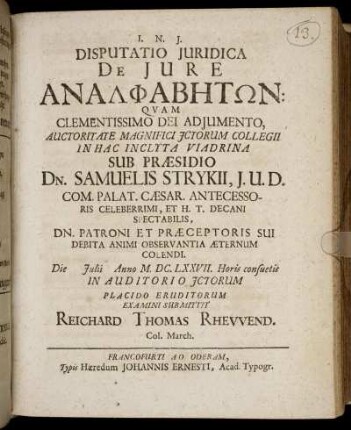 Disputatio Iuridica De Iure Analphabētōn