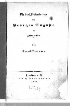 Die drei Septembertage der Georgia Augusta im Jahre 1837