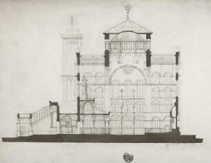 Paris, Entwurf für eine Synagoge: Längsschnitt